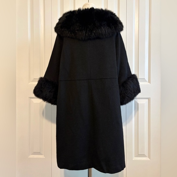 FABULOUS! FABULOUS! Vintage 50’s/60’s Black Wool Faux Fur Trim Coat, Size S, EUC - Picture 2 of 8